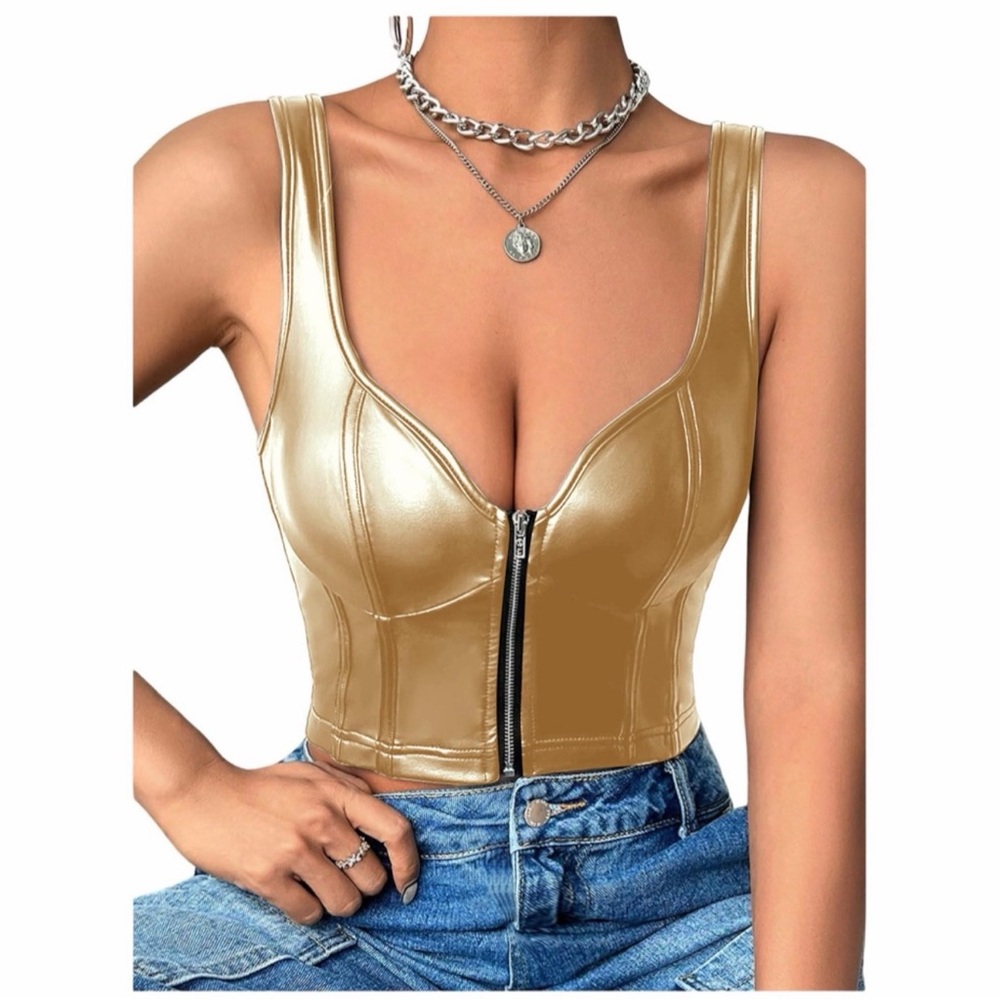 Y2K Maximalist Gold Metallic Crop Top - Size XS - Picture 1 of 6